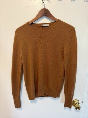 Everlane Cashmere Camel Tan Fine Knit Sweater Crewneck (small flaws)